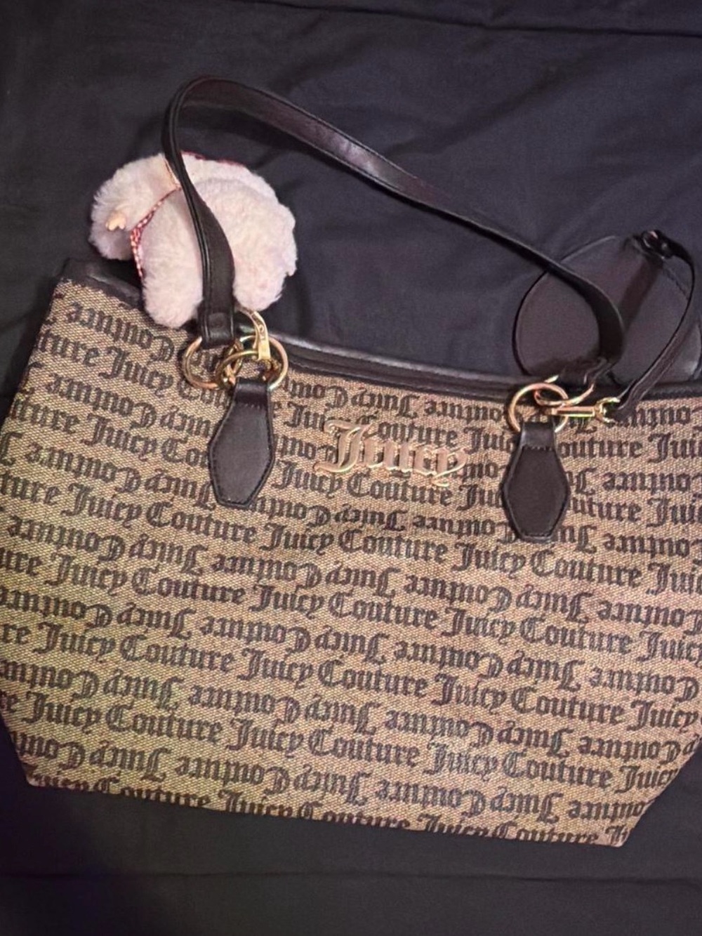 Juicy Couture Brown and Black Logo Jacquard Tote with Gold Hardware